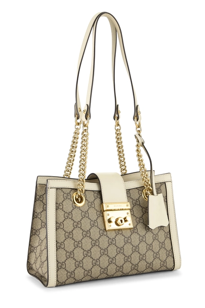 White GG Supreme Padlock Tote Small, , large