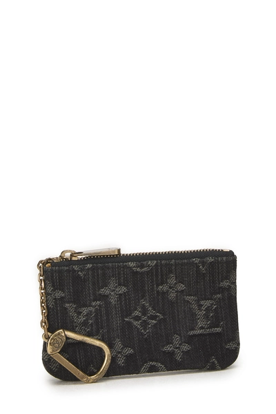 Black Denim Monogram Mini Pochette Clefs, , large