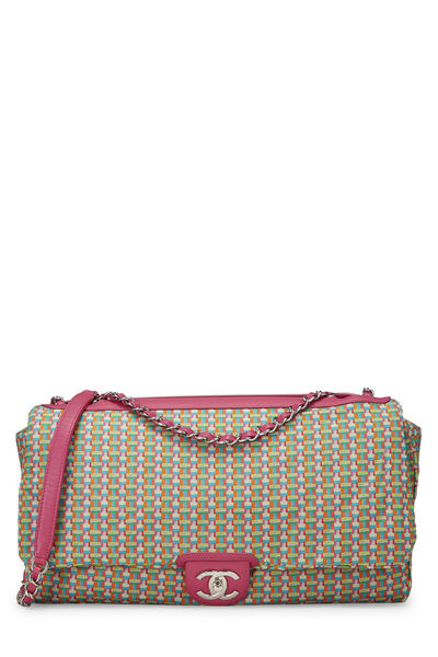 Pink Quilted Rubber Coco Rain Flap Bag Maxi, , large