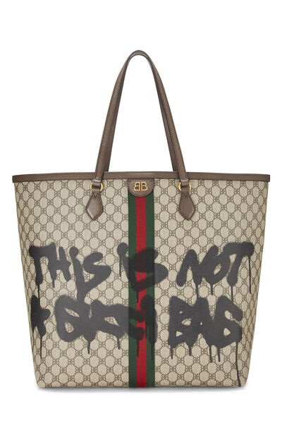 Balenciaga x Gucci Beige Coated Canvas Hacker Graffiti Tote Large