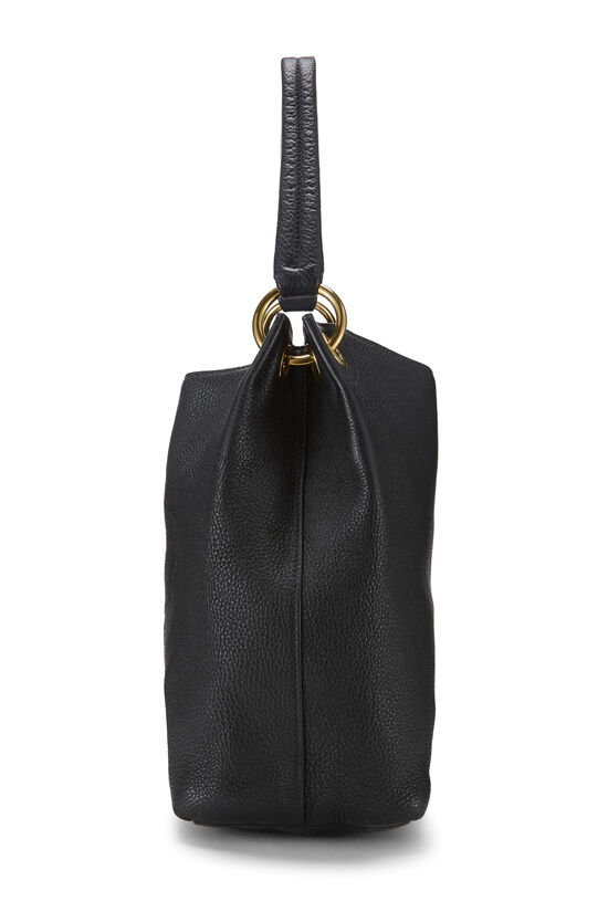 Black Vitello Daino Embossed Logo Hobo, , large image number 2