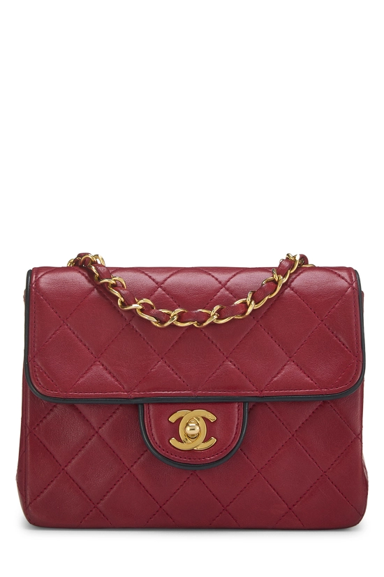Red Quilted Lambskin Piped Half Flap Mini, , large image number 0