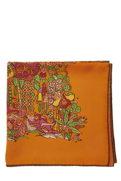 Orange & Multicolor 'Legende Moghole' Silk Scarf 90, , large