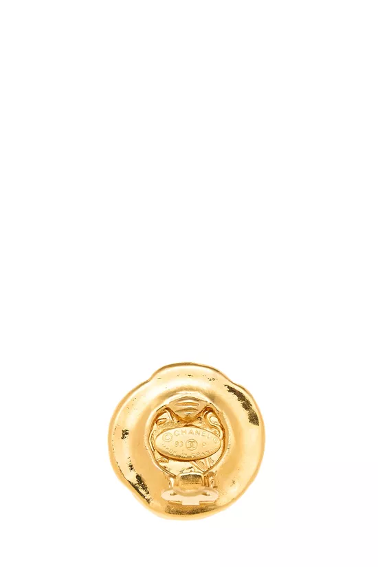 Gold 'CC' Button Earrings, , large image number 2