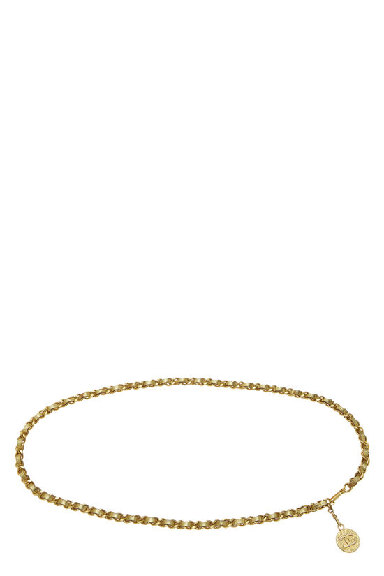 Gold Leather 'CC' Chain Belt, , large image number 1