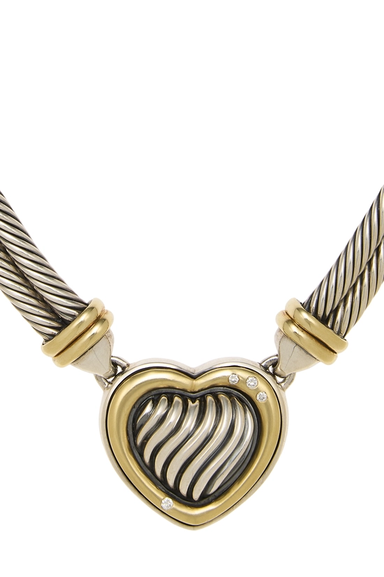 Silver Two-Tone Metro Cable Heart Necklace, , large image number 1