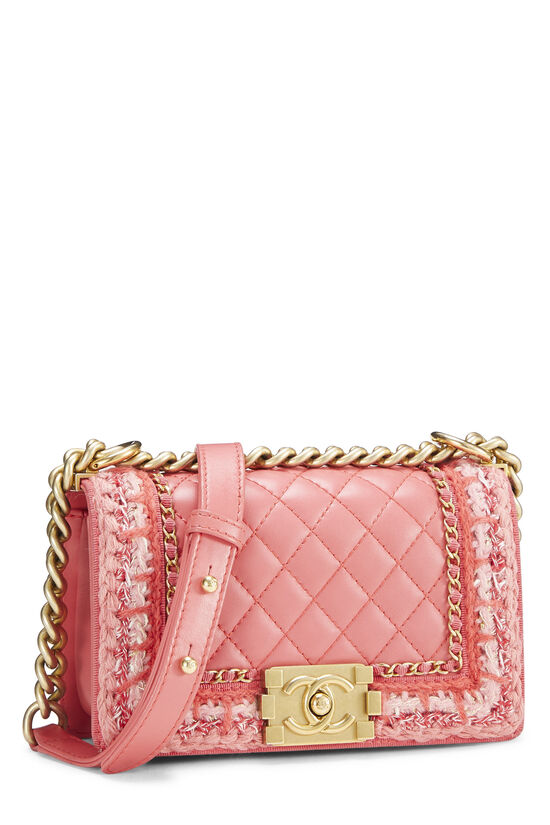 Chanel Pink Quilted Lambskin & Tweed Boy Bag Small Q6B01A1IPH003