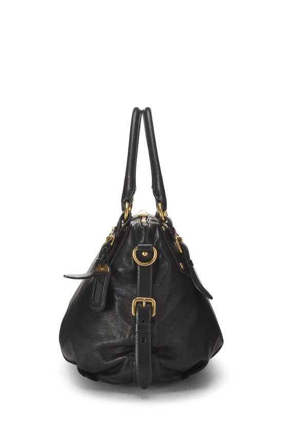 Black Calfskin Leather Convertible Buckle Handbag, , large image number 2