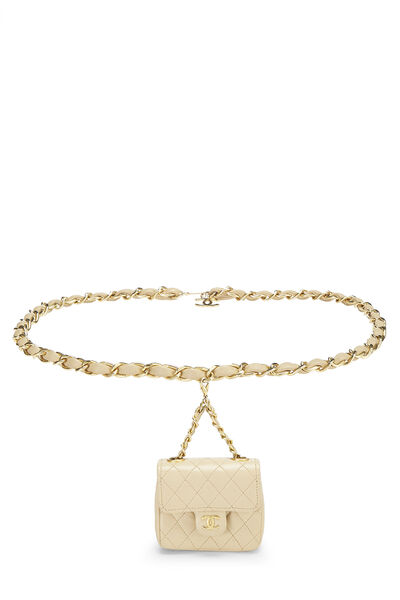 Beige Quilted Lambskin Belt Bag Micro