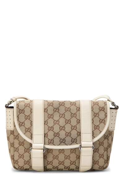 Gucci Cream Original GG Canvas Buckle Flap Messenger Small