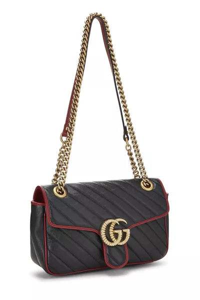 Black Leather Torchon Marmont Shoulder Bag Small, , large