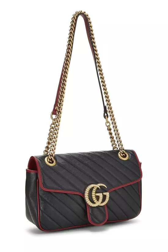 Black Leather Torchon Marmont Shoulder Bag Small, , large image number 1