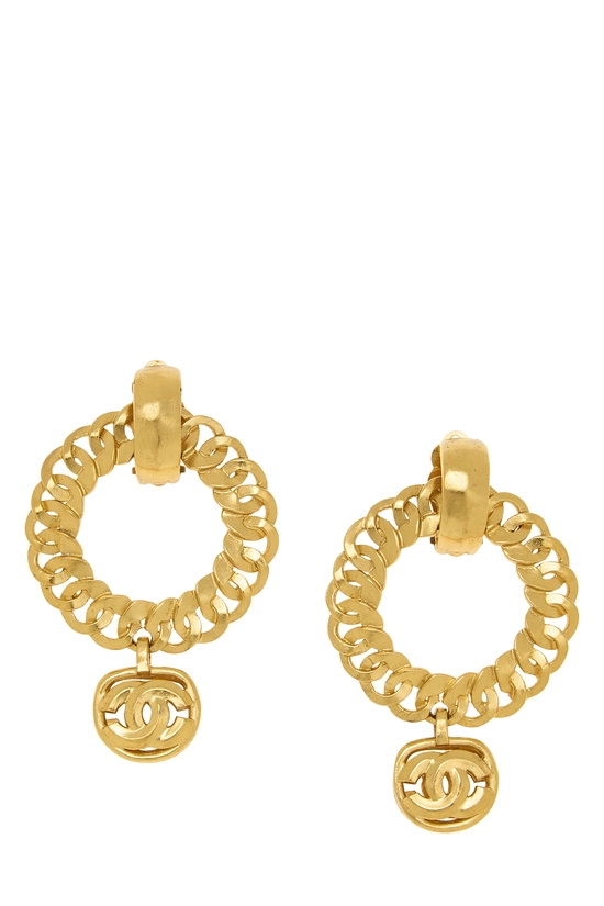 Gold 'CC' Hoop Dangle Earrings, , large image number 0