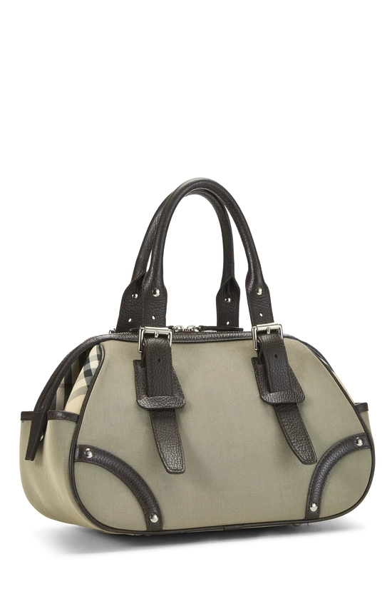 Brown Check Nylon Bowler Handbag, , large image number 1