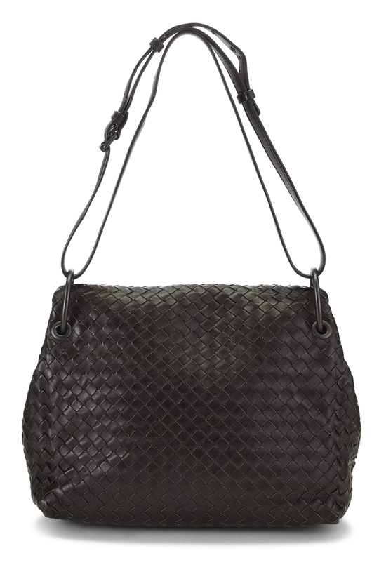 Brown Intrecciato Leather Flap Shoulder Bag, , large image number 3