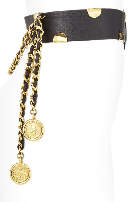 Chanel Leather Braid Gold 4k 28 Plaque Chain Belt CC-0819N-0005