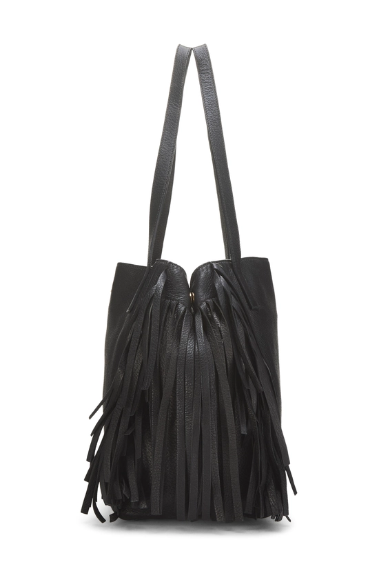 Black Vitello Daino Fringe Tote, , large image number 2