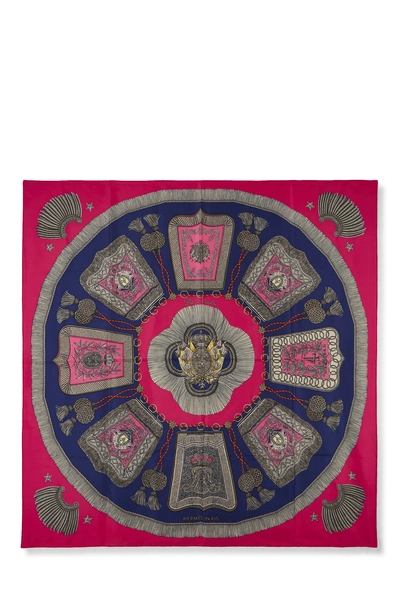 Pink & Multicolor 'Poste et Cavalerie' Silk Scarf 90