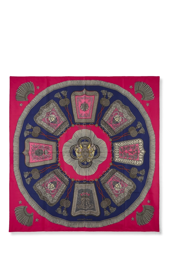 Pink & Multicolor 'Poste et Cavalerie' Silk Scarf 90, , large image number 0