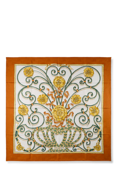 Orange & Multicolor 'Jouvance' Silk Scarf 90
