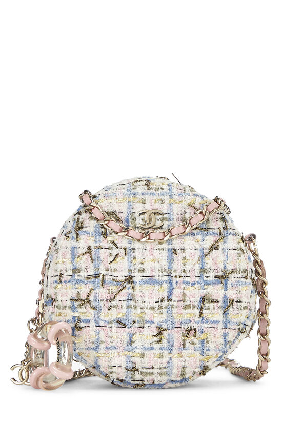 Chanel White & Multicolor Tweed Round Chain Crossbody