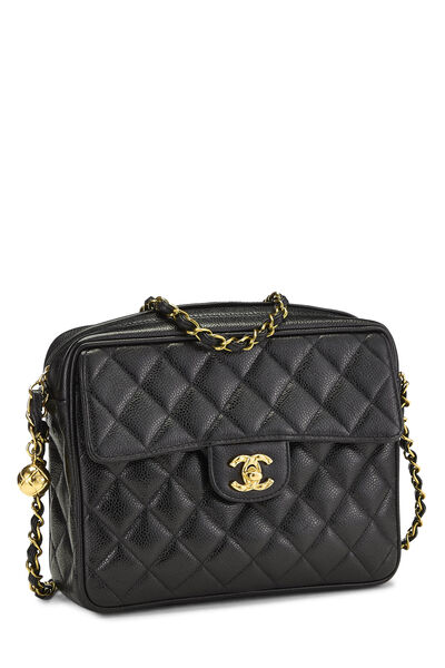 Black Quilted Caviar Pocket Camera Bag Medium, , large