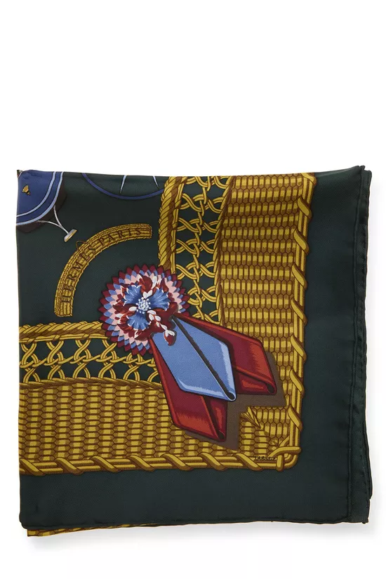 Green & Multicolor 'Voitures Paniers' Silk Scarf 90, , large image number 1