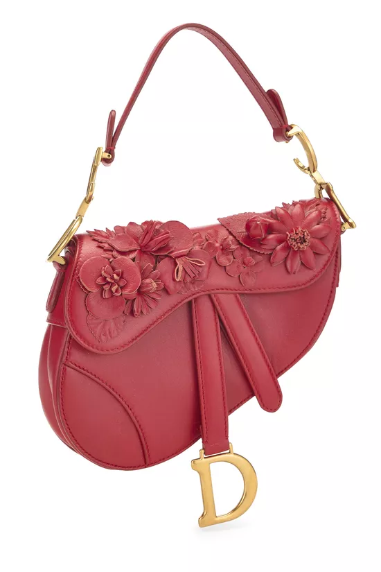 Red Calfskin 3D Flower Saddle Bag Mini, , large image number 1