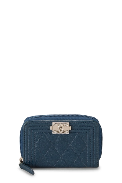 Blue Quilted Caviar Boy Zip Around Coin Purse