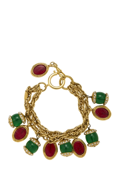 Multicolor Gold Gripoix Charm Bracelet, , large
