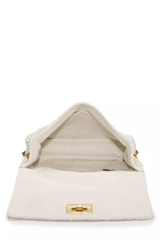 Cream Knit Roman Stud Top Handle Bag Medium, , large image number 5