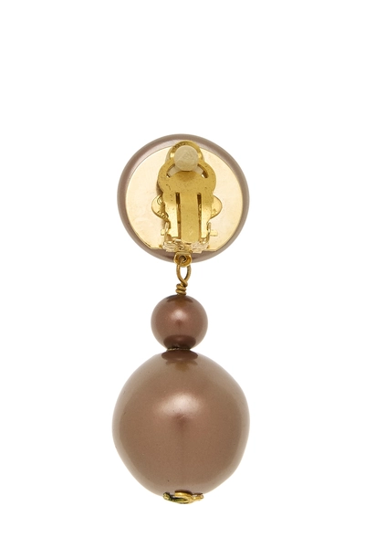 Brown Faux Pearl Dangle Earrings, , large