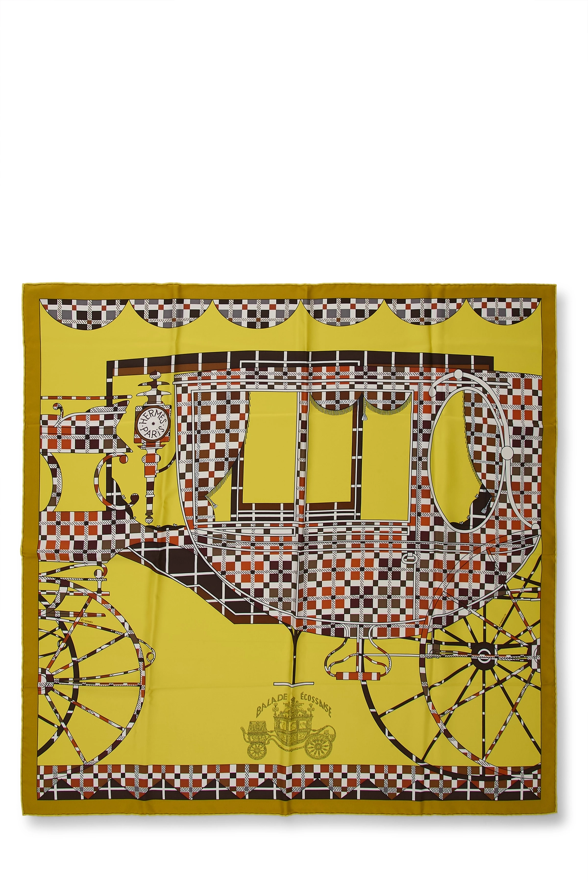 Yellow & Multicolor 'Balade Ecossaise' Silk Scarf 90