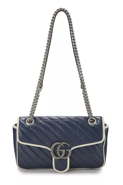 Navy Leather Torchon GG Marmont Shoulder Bag Small