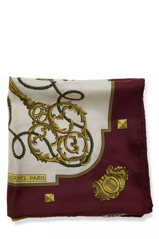 Burgundy & Multicolor 'Les Cl&eacute;s' Silk Scarf 90, , large image number 1