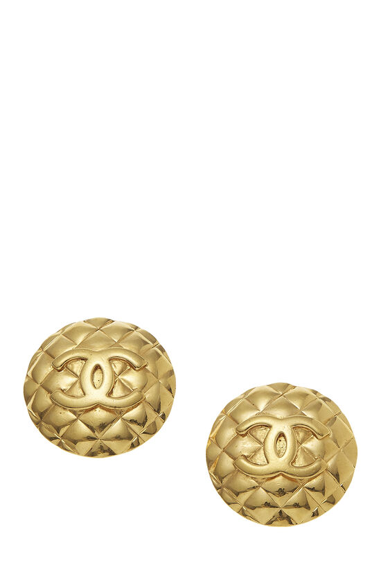 Gold Quilted Round Earrings Large, , large image number 0