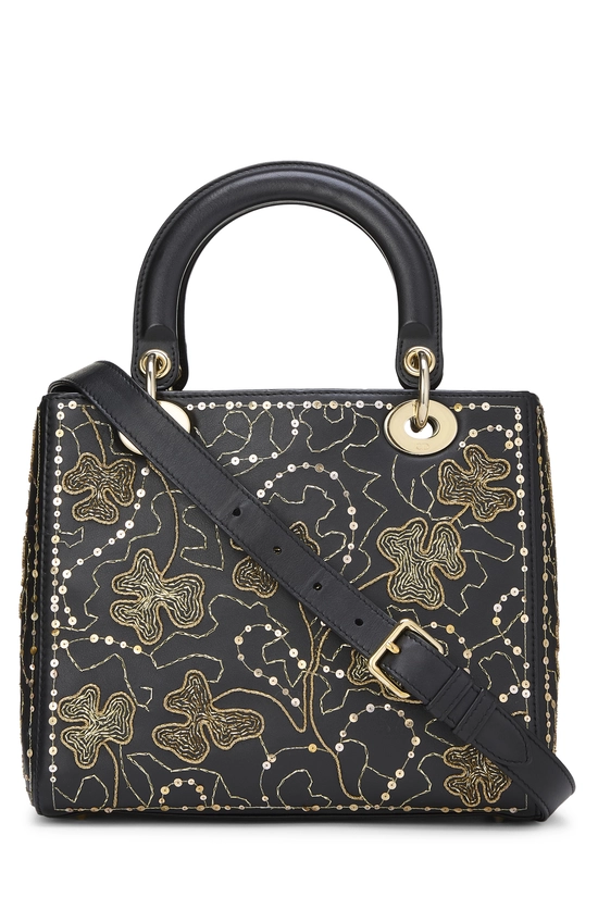 Black Embroidered Clovers Lady Dior Medium, , large image number 3