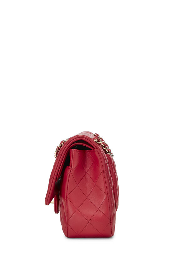 CHANEL Lambskin Quilted Medium Double Flap Red 84547