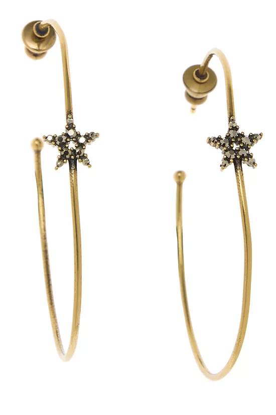 Gold Crystal Star Hoop Earrings, , large image number 0