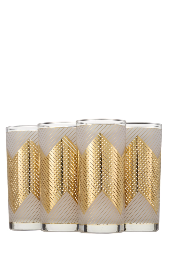 Multicolor 22K Gilded Frosted Glass Chevron Motif Set of 4, , large image number 0