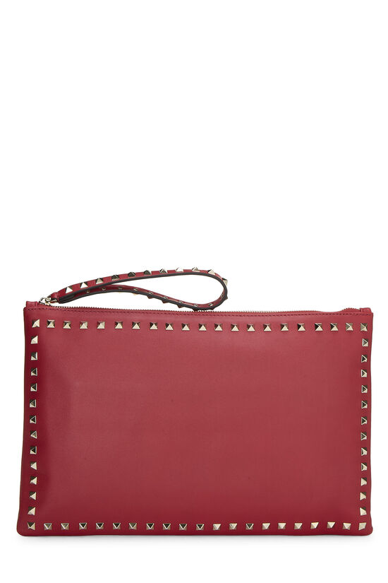 Red Leather Rockstud Spike Clutch, , large image number 2
