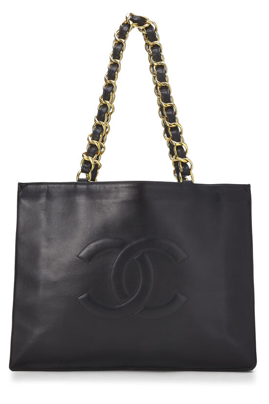 CHANEL Vintage Quilted Leather Chain Handle Tote Bag Black