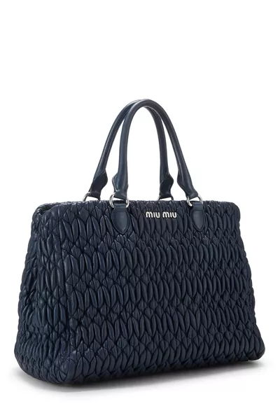 Navy Nappa Convertible Top Handle Bag Small, , large