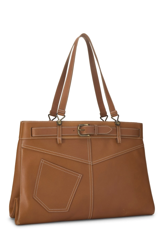Brown Leather Jeans Pocket Tote Large, , large image number 1