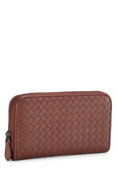 Brown Intrecciato Zip Around Wallet, , large