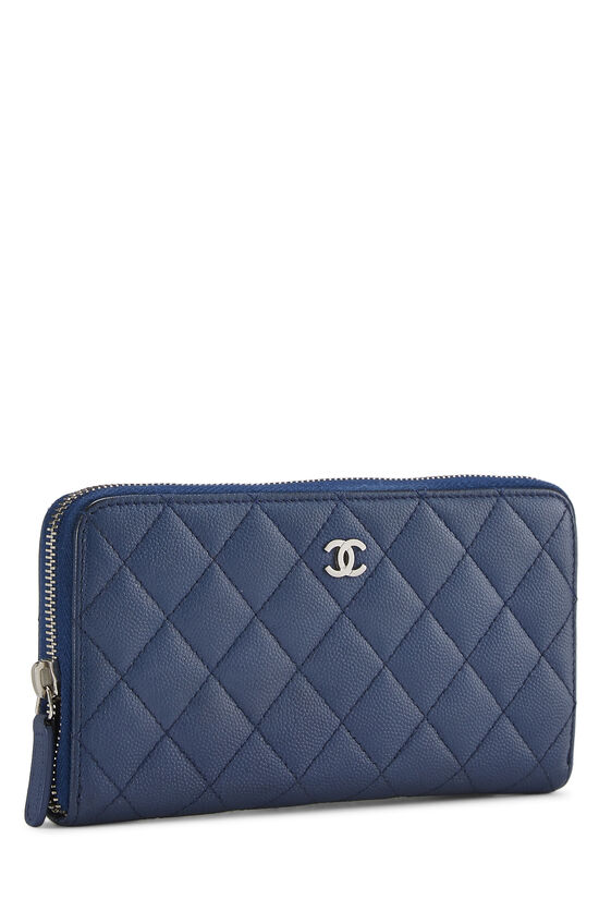 Navy Quilted Caviar Zip Wallet, , large image number 1