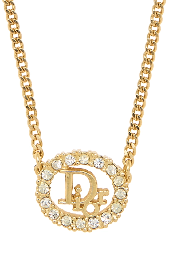 Gold Crystal Oval Logo Necklace, , large image number 1