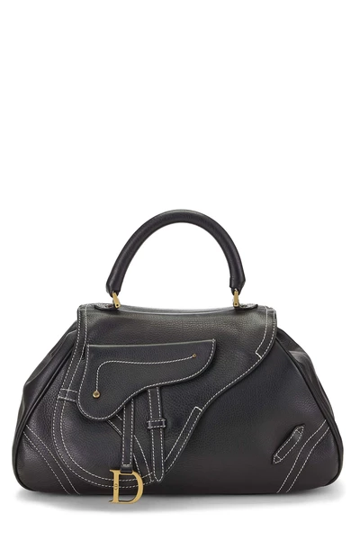 Black Leather Top Handle Saddle Bag