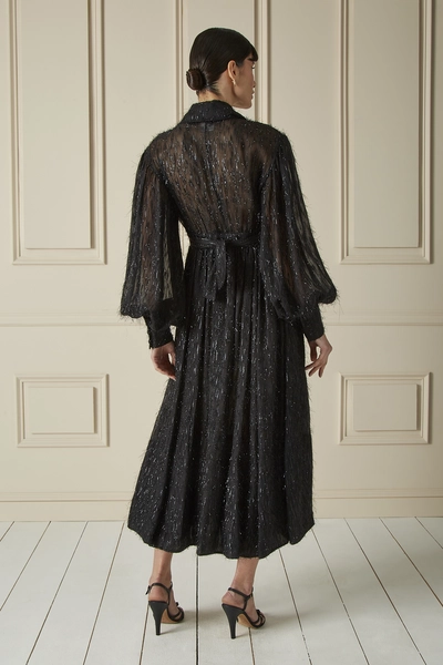 Black Silk Lurex Bow Maxi Dress, , large