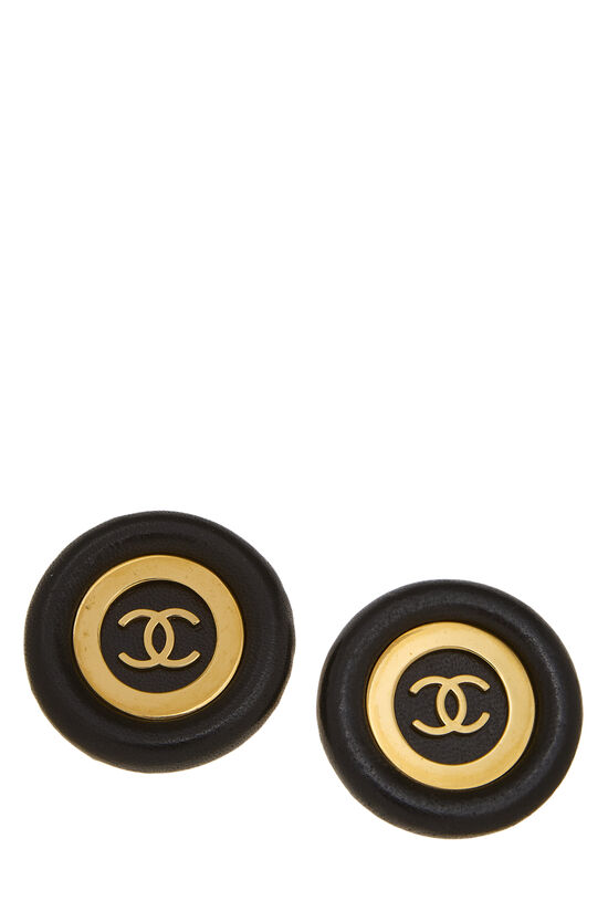 Gold & Black 'CC' Button Earrings, , large image number 0